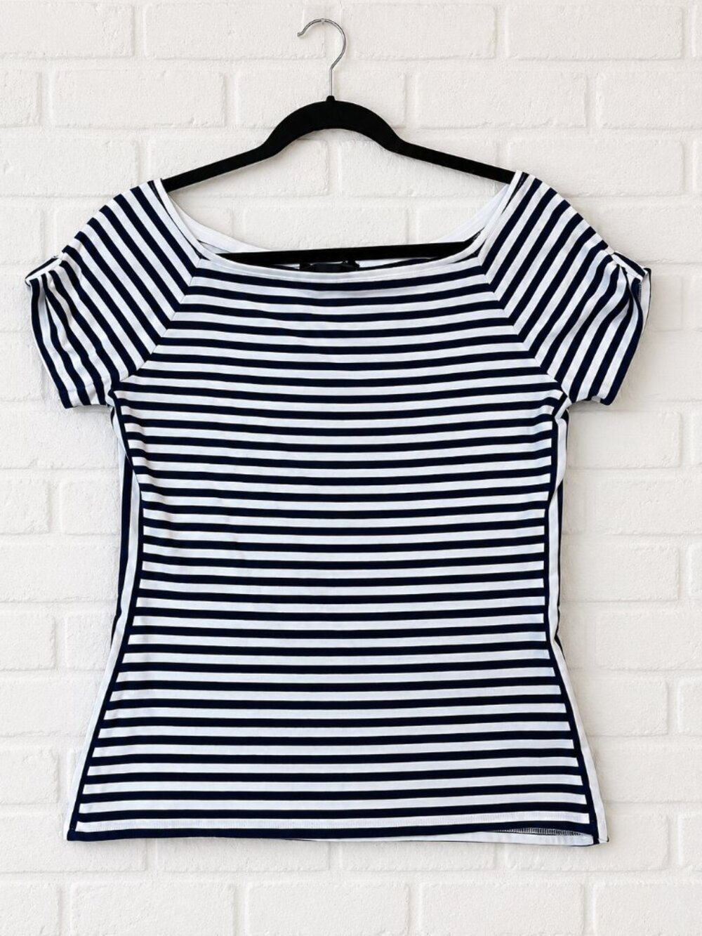 White House Black Market Navy & White Striped Top, Size M